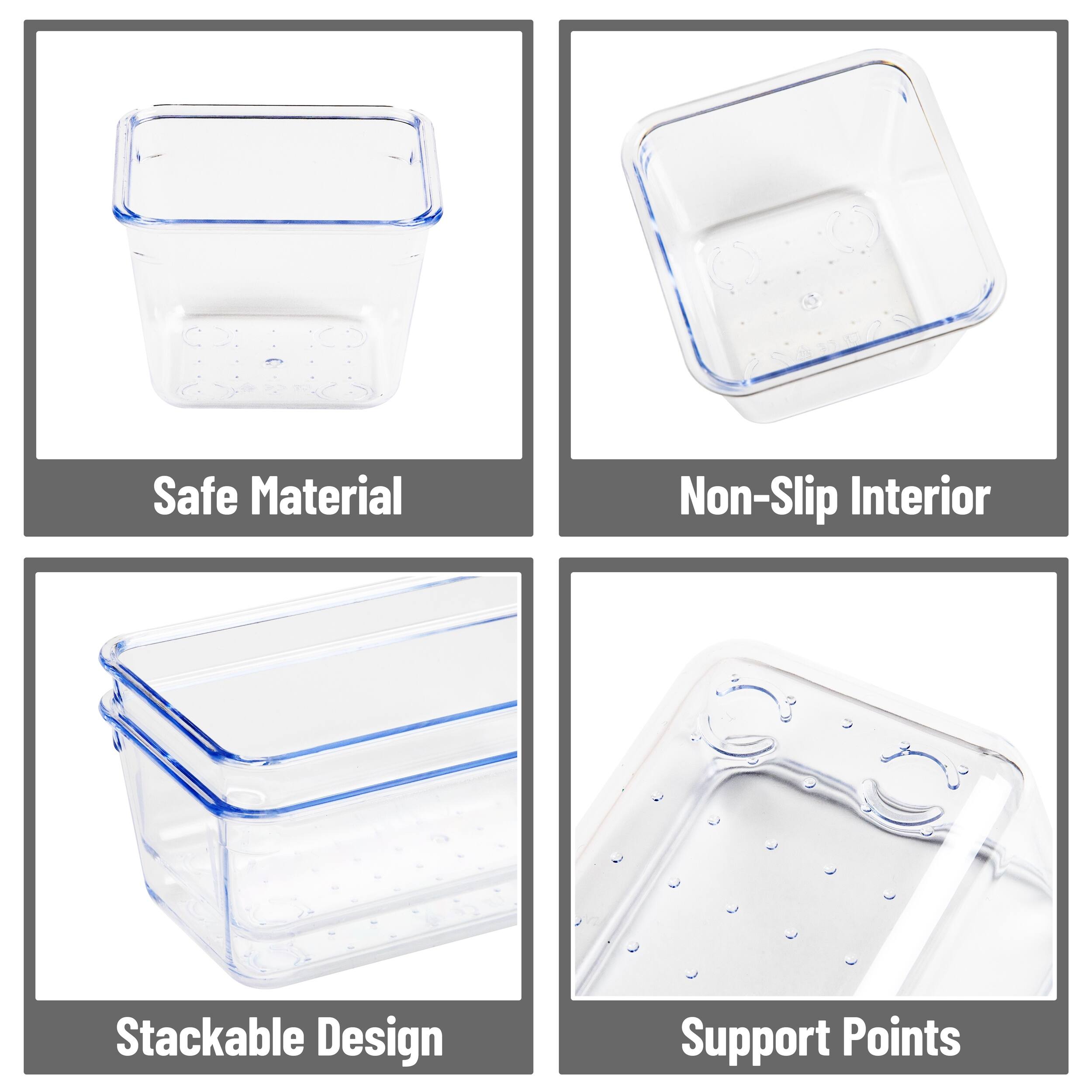 - Safe Material
- Non-Slip Interior
- Stackable Design
- Support Points