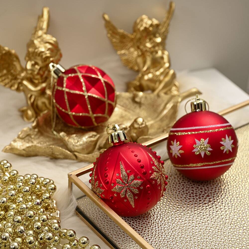 Back. OrnamentallyYou - Red and Gold Unique Shatterproof Ornament Bauble Set - Multi-colored.