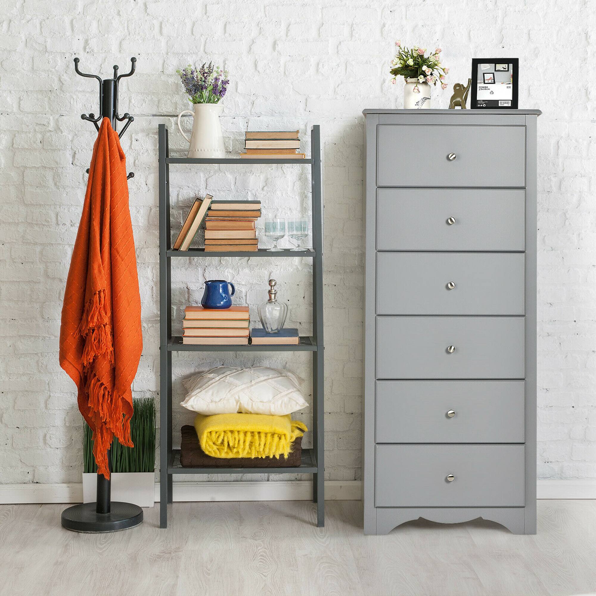 Alt View 9. Costway - Costway 6 Drawer Chest Dresser Clothes Storage Bedroom Tall Furniture Cabinet - Grey.