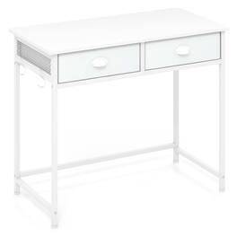 Costway - Space Saving Home Computer Desk with 2 Fabric Drawers 4 Hanging Hooks & Metal Frame - White