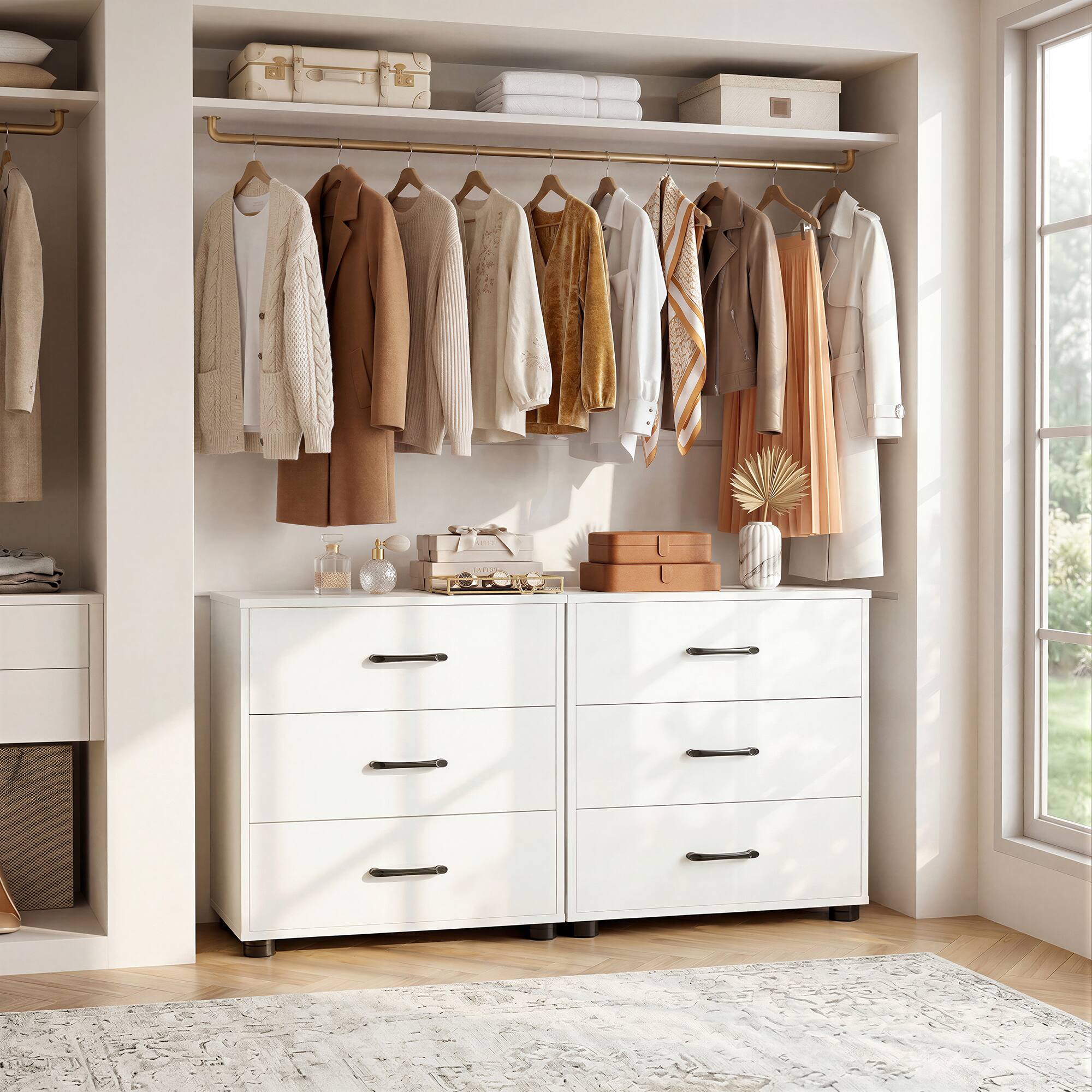 Alt View 1. Aheaplus - Nightstand Set of 2, 21.6'' Wide Bedside with 3 Drawers and Charging Station for Bedroom - White.