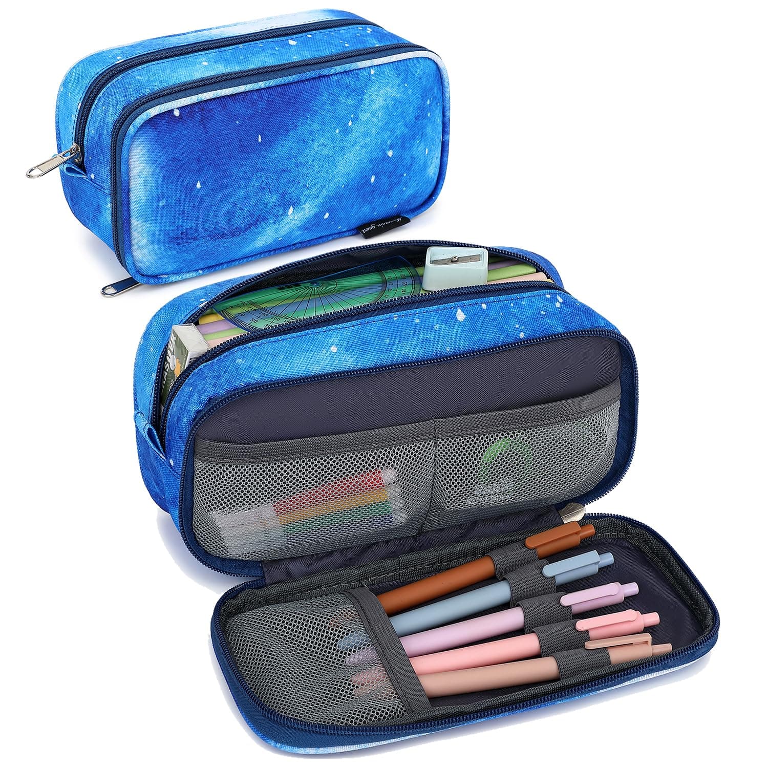 Dapper Styles - Pencil Cases For Capacity Pouch Office College School Marker Organizer Case Pen Men Women Adult Teens - Pink Purple Starry Sky