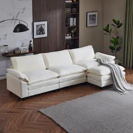 Winado - Sectional Modular Deep Seat Sofa Couch with Ottoma, Chenille Sofa Sleeper Comfy Upholstered Furniture for Living Room - White