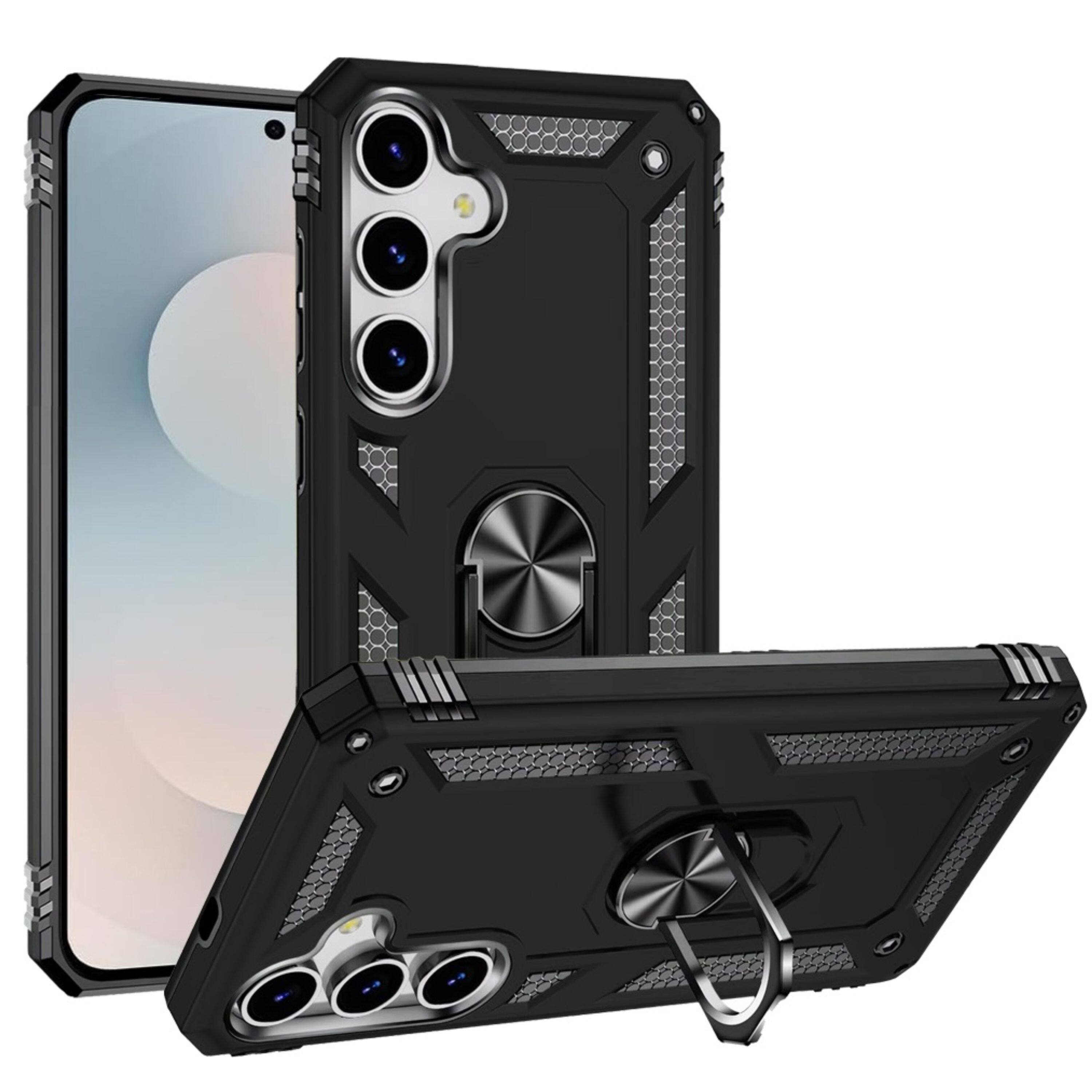 Front. Kitcheniva - Ring Holder Magnetic Kickstand Hybrid Case Plus Tempered Glass For Samsung S26 FE Black - Black.