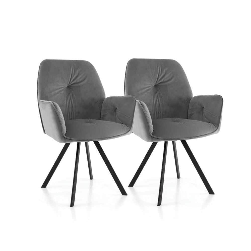 Kadyn - Set of 2 Swivel Accent Arm Chairs with Metal Legs and Wide Back- Modern Mid-Century Upholstered Living Room Chair - Gray