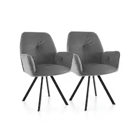 Kadyn - Set of 2 Swivel Accent Arm Chairs with Metal Legs and Wide Back- Modern Mid-Century Upholstered Living Room Chair - Gray