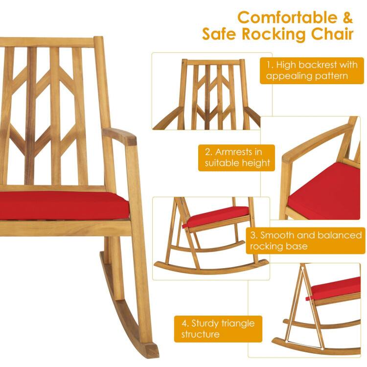 Comfortable & Safe Rocking Chair

1. High backrest with appealing pattern
2. Armrests in suitable height
3. Smooth and balanced rocking base
4. Sturdy triangle structure
