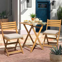 Nuu Garden - Acacia Wood 3PCS Patio Bistro Set with Removable Cushions, Foldable Design - Natural