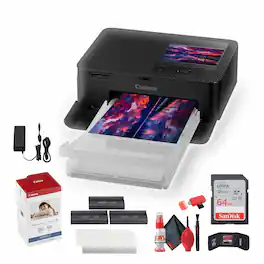 SELPHY CP1500 Photo Printer + Canon KP-108IN Color Ink and Paper Set + More Bundle (International Version) - Black