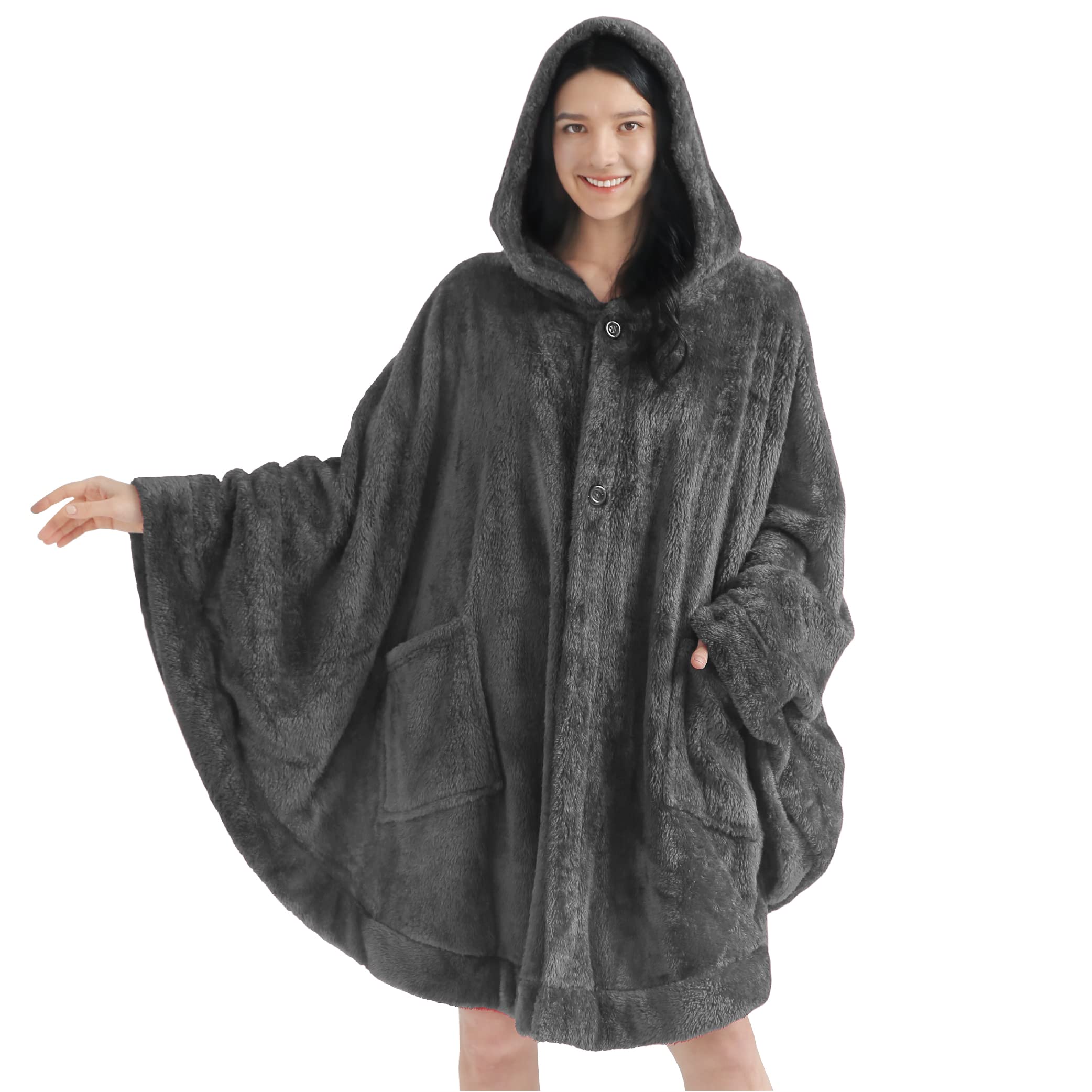 Alt View 8. Paradigms Interiors - Angel Wrap Hooded Blanket Poncho Wearable Throw For Women Adult Cozy Fluffy Sherpa Shawl Cape WEARABLE BLAN... - Black.