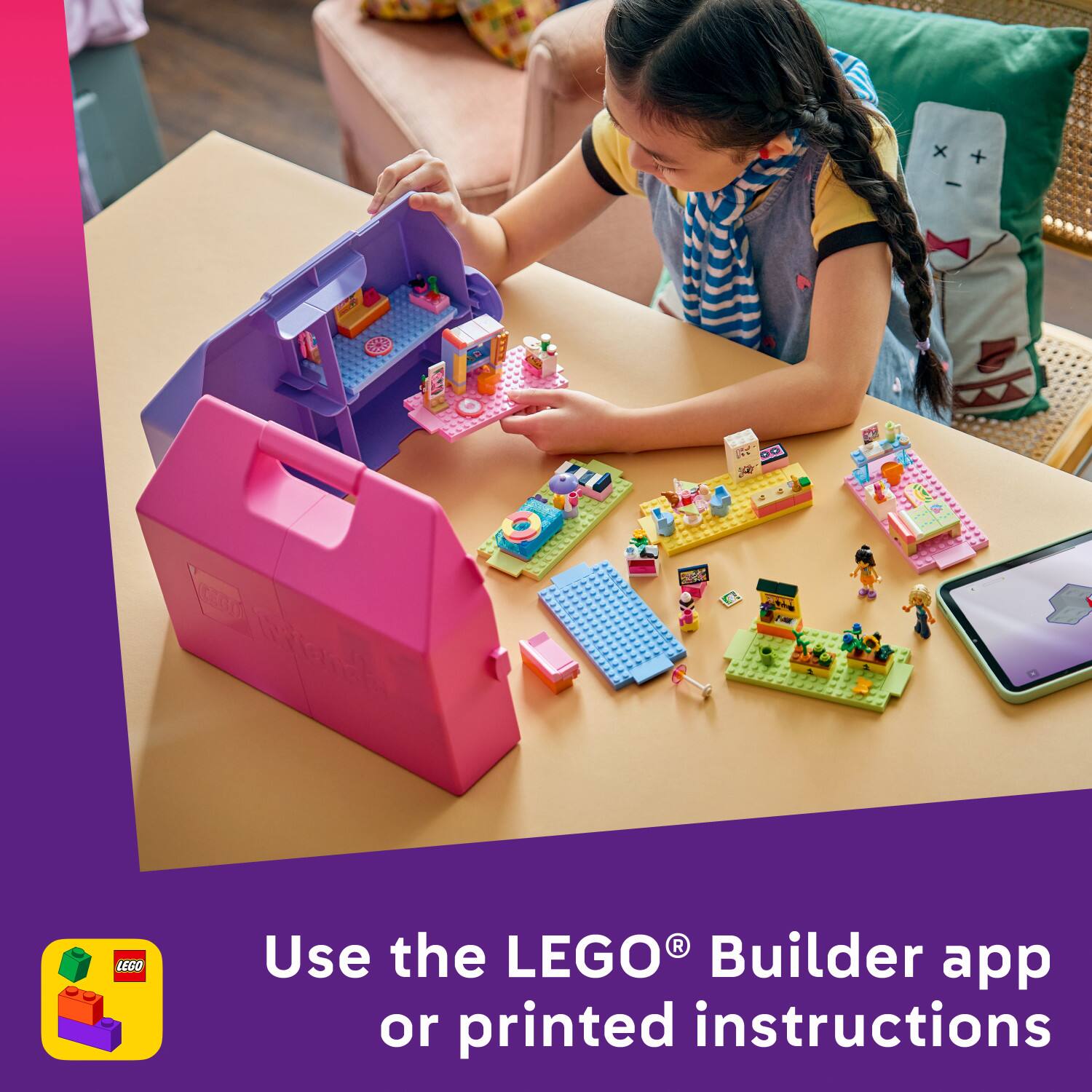 Use the LEGO® Builder app or printed instructions