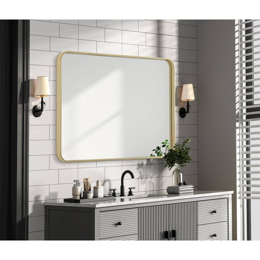 Alt View 2. Elegant Decor - Contour Metal Rectangle Mirror 27x36 in Brass - Brass.