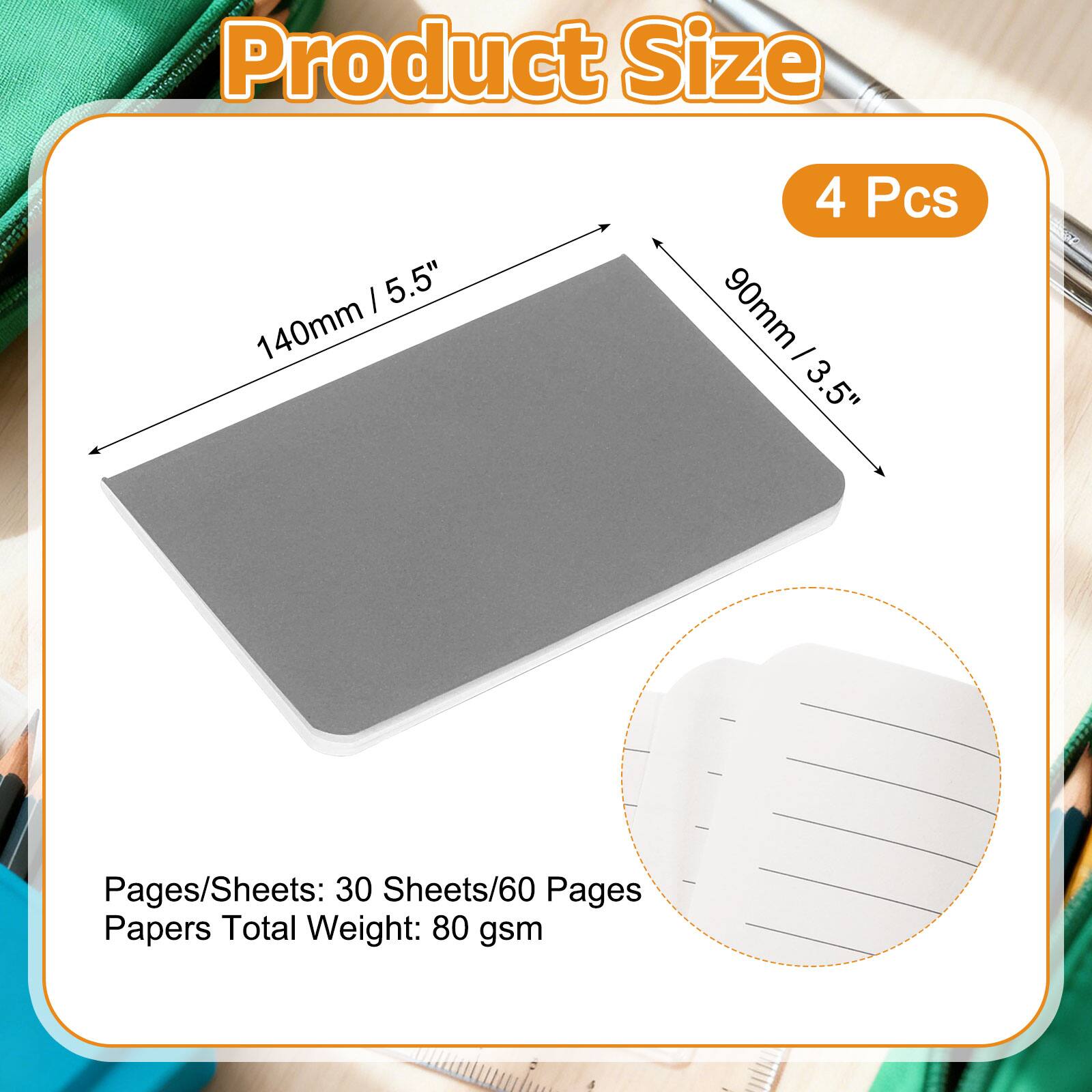 Product Size: 5.5" (140mm) x 3.5" (90mm)  
4 Pcs  
Pages/Sheets: 30 Sheets/60 Pages  
Papers Total Weight: 80 gsm