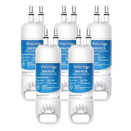 Waterdrop Model: WD
Replacement for Whirlpool Filters
Model: WD-F38
Replacement for Whirlpool Filters
Operating specification:
- Flow rate: 0.5 gpm (1.9 L/min)
- Pressure: 20-100 psi (140-689 kPa)
- Temperature: 32°F - 104°F (0°C - 40°C)
Filter life:
- 6 months or 200 gallons, whichever comes first
- For chlorine reduction
Waterdrop Model: WD-F38
Replacement for Whirlpool Filters
Model: WD-F38
Replacement for Whirlpool Filters
Operating specification:
- Flow rate: 0.5 gpm (1.9 L/min)
- Pressure: 20-100 psi (140-689 kPa)
- Temperature: 32°F - 104°F (0°C - 40°C)
Filter life:
- 6 months or 200 gallons, whichever comes first
- For chlorine reduction
Waterdrop Model: WD-F38
Replacement for Whirlpool Filters