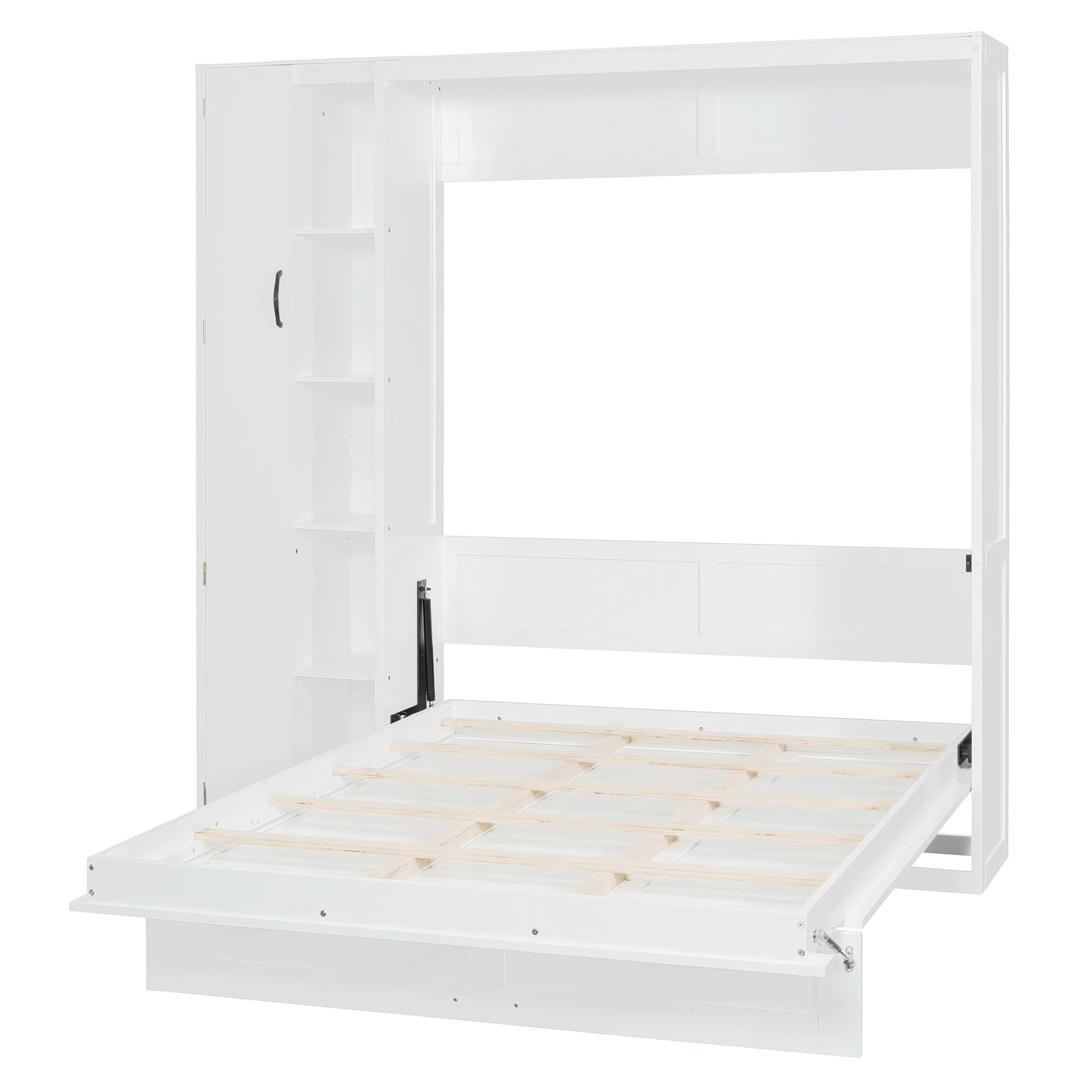 Alt View 9. Tiramisubest - Full Size Murphy Bed with Shelves, Wardrobe & LED Lights, White, 82" L x 16" W x 83" H, 262 lbs - White.