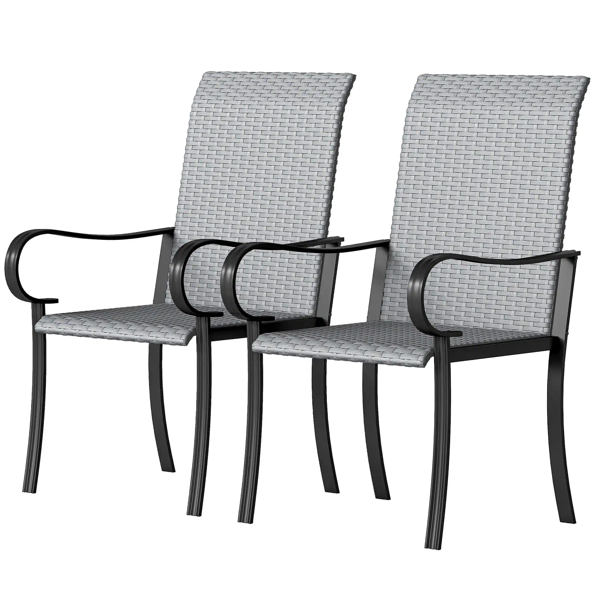 Front. Outsunny - Set of 2 Outdoor Wicker Dining Chairs with Armrest, Steel Frame - Gray.