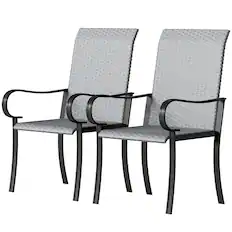 Front. Outsunny - Set of 2 Outdoor Wicker Dining Chairs with Armrest, Steel Frame - Gray.