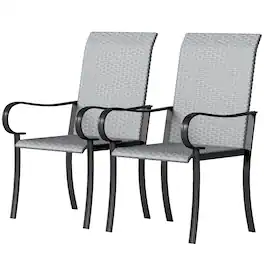 Outsunny - Set of 2 Outdoor Wicker Dining Chairs with Armrest, Steel Frame - Gray