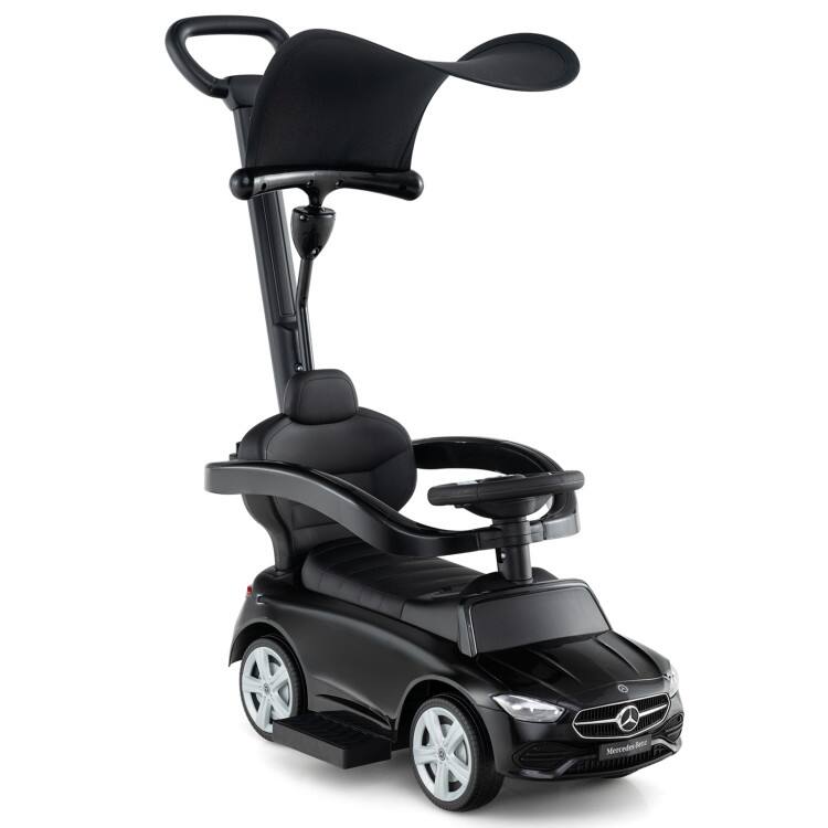 Front. SlickBlue - Kids 3-in-1 Ride-On Push Car Stroller with Sliding Feature and Sun Canopy - Black.