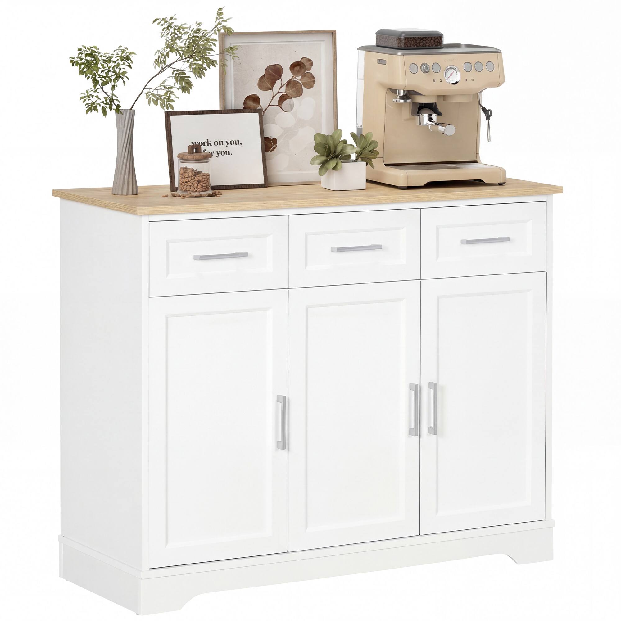 Homcom - Modern Kitchen Sideboard Buffet Cabinet with Storage - White