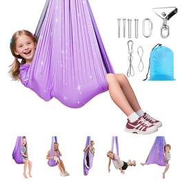 VEVOR - Sensory Swing, Double-Layer Fabric Sensorys Hammock, Indoor & Outdoor Sensory Swing with 360° Swivel Hanger, O-Sling - Powder Blue