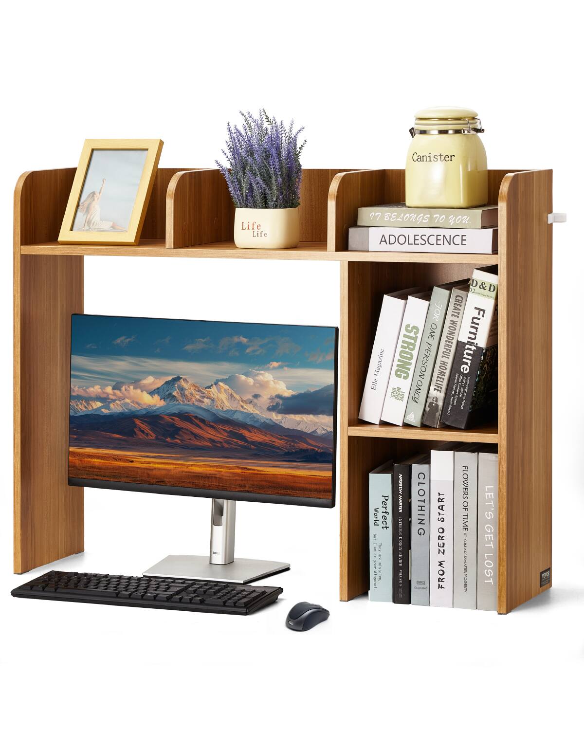 VEVOR - Desktop Bookshelf, 2-Tier Desktop Storage Organizer, 37.2" x 9.5" x 28.9" Office Storage Rack Display Shelf - Wood