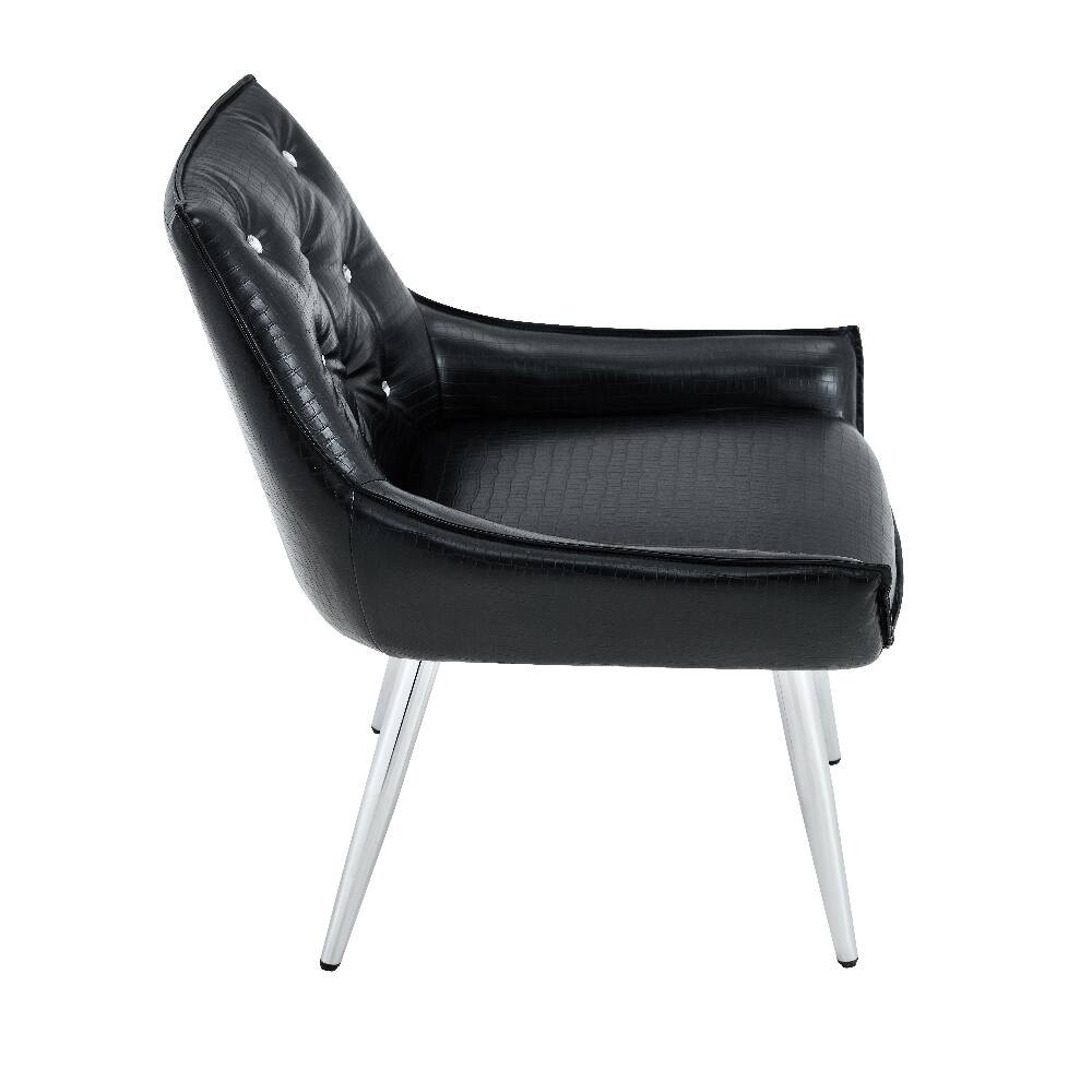 Alt View 9. Loheer - Loheer Crocodile Pattern Accent Chair Set of 2 Black PU Leather Dining Chair Diamond Tufted Chrome Legs - Black.