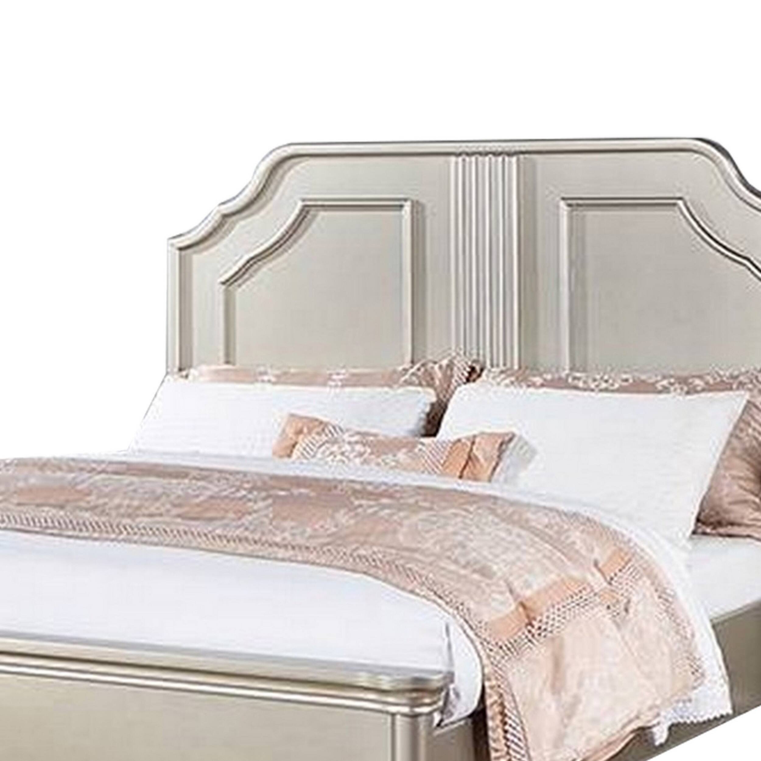 Alt View 2. Manhattan Lane - Opp Platform Queen Size Bed with Curved Panel Headboard - Champagne Silver.
