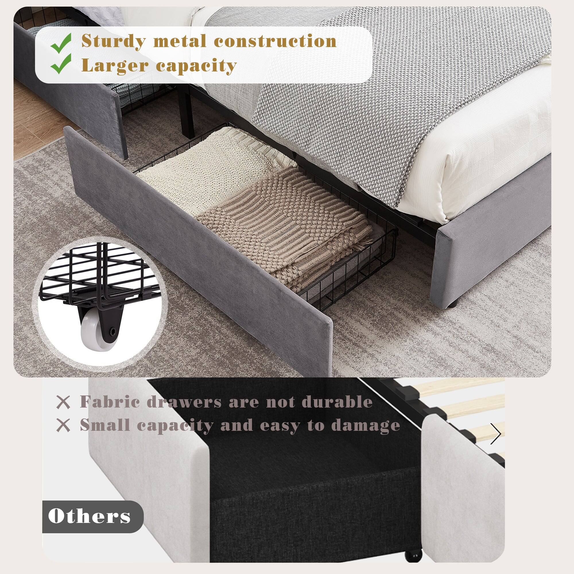 - Sturdy metal construction
- Larger capacity

- Fabric drawers are not durable
- Small capacity and easy to damage

Others