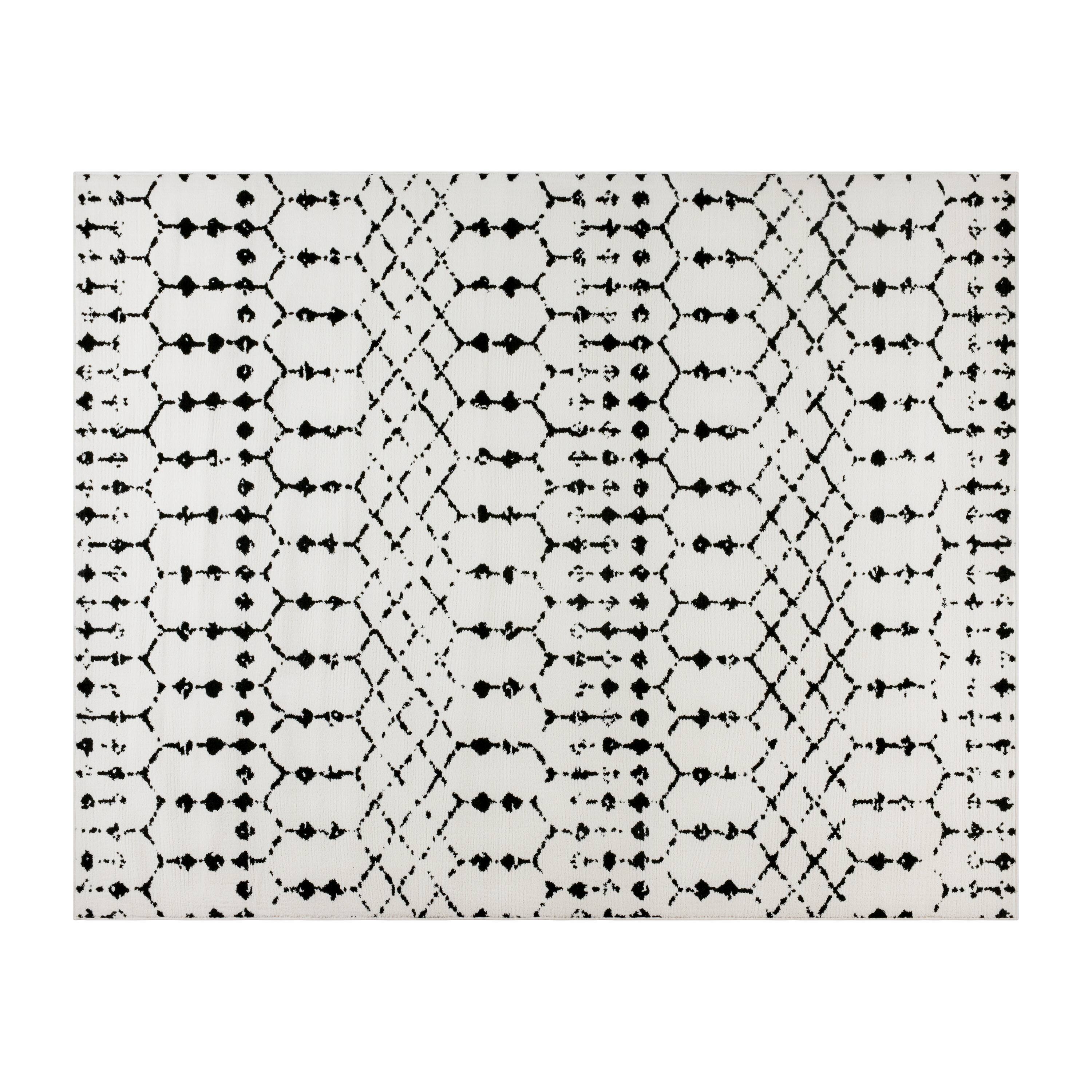 Alt View 1. Emma + Oliver - Modern Design Geometric Bohemian Low Pile Area Rug - Ivory/Black.