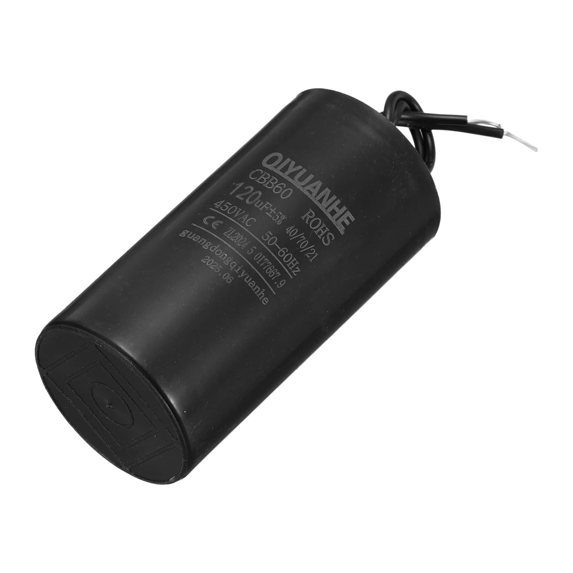 Unique Bargains - 120uF CBB60 Run Capacitor, AC 450V 2 Wires 50/60Hz Cylinder 50x100mm for Air Compressor, Water Pump - Black