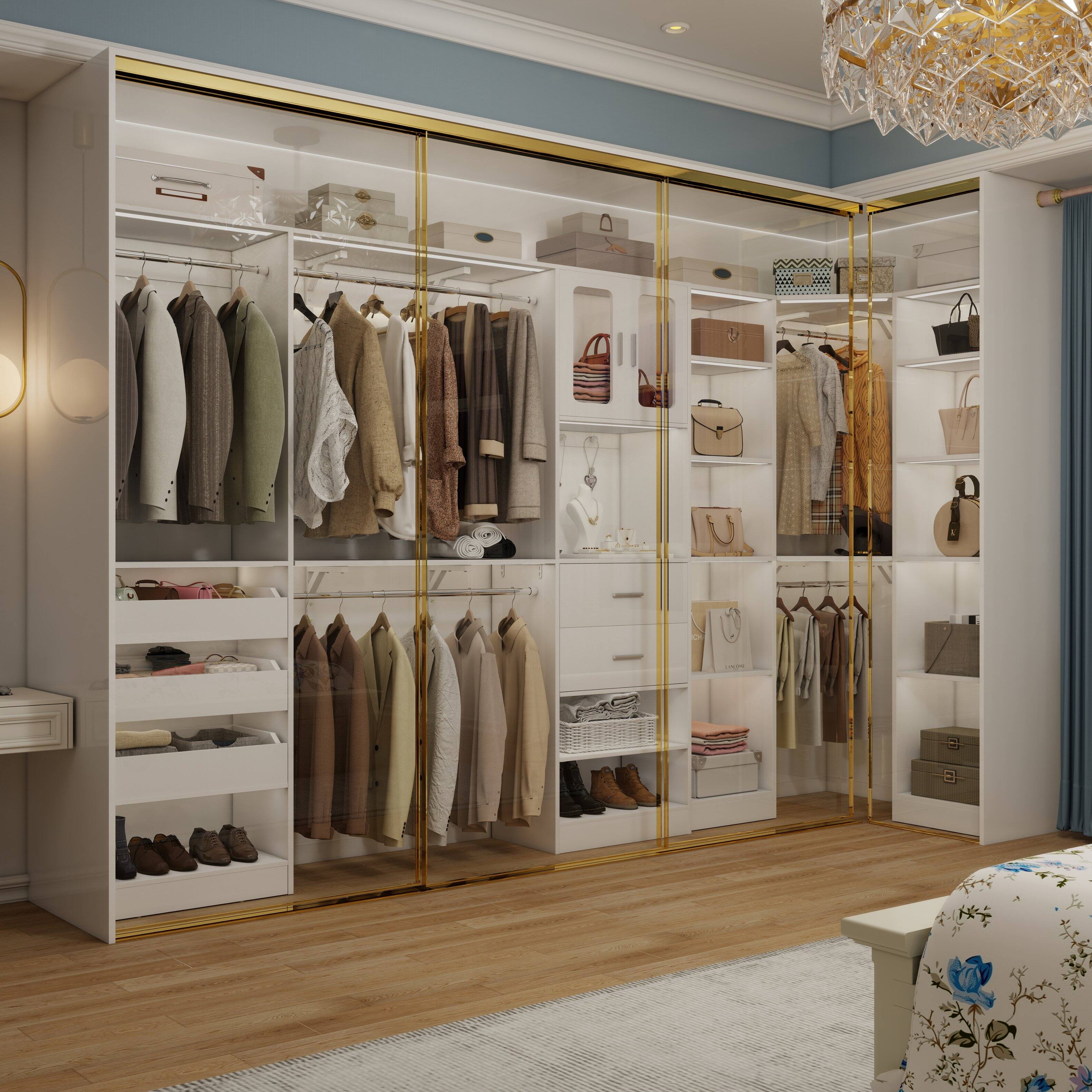Alt View 2. Aheaplus - 100'' Large Walk-in Closet Organizer System with Drawers, Hanging Rods and 20 Shelves for Storage, 3 Sets - White.