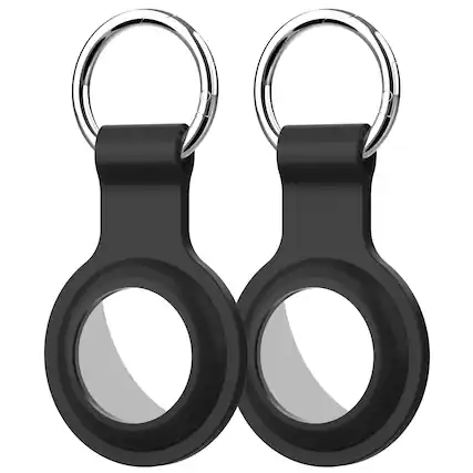 Front. Vena - 2 Pack For Apple AirTag Holder and Keyring, AirTag Keychain Holder, Silicone AirTag Case for Kids Backpack Pet Collar - Black.