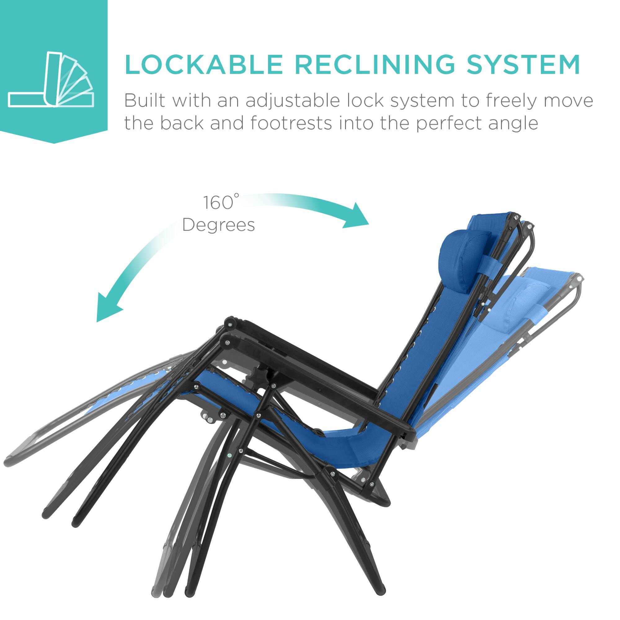 LOCKABLE RECLINING SYSTEM  
Built with an adjustable lock system to freely move the back and footrests into the perfect angle  
160 Degrees