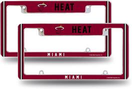 Rico Industries - Miami Heat Basketball (Set of 2) Chrome Metal License Plate Frames with Bold Full Frame Design - Multi