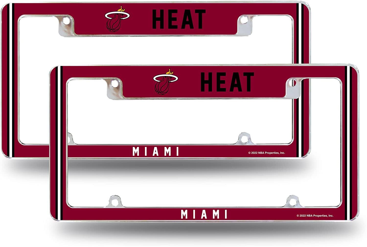 Miami Heat Basketball (Set of 2) Chrome Metal License Plate Frames with Bold Full Frame Design