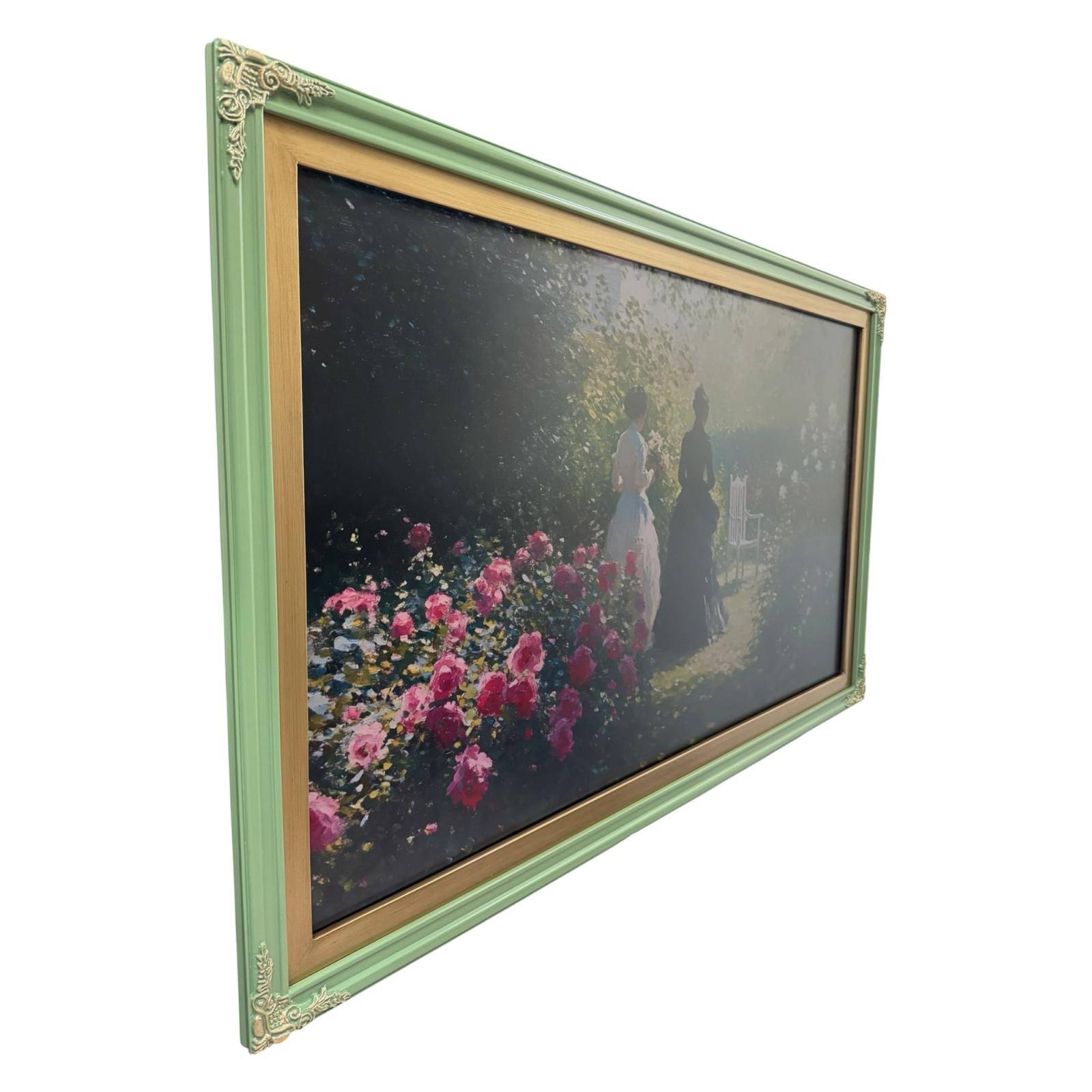 Angle. LAREDO FRAME FACTORY - 55 inch Hisense Canvas TV Ornate frame, Canvas TV by Hisense - CACTUS VALLEY GREEN WITH GOLD ACCENTS.