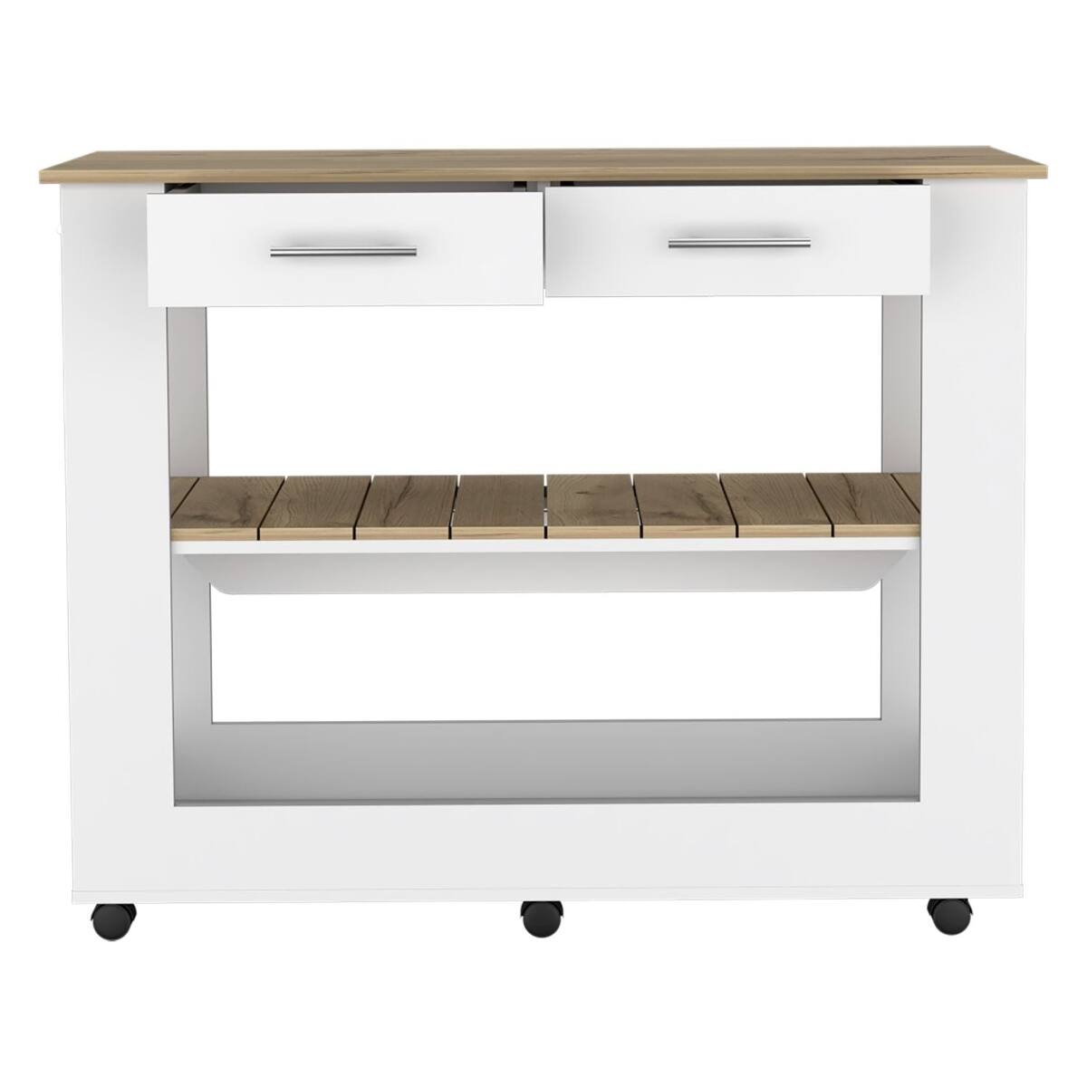 Back. Loheer - Loheer White and Light Oak Kitchen Island 36 Inch High with Casters - White/Light Oak.