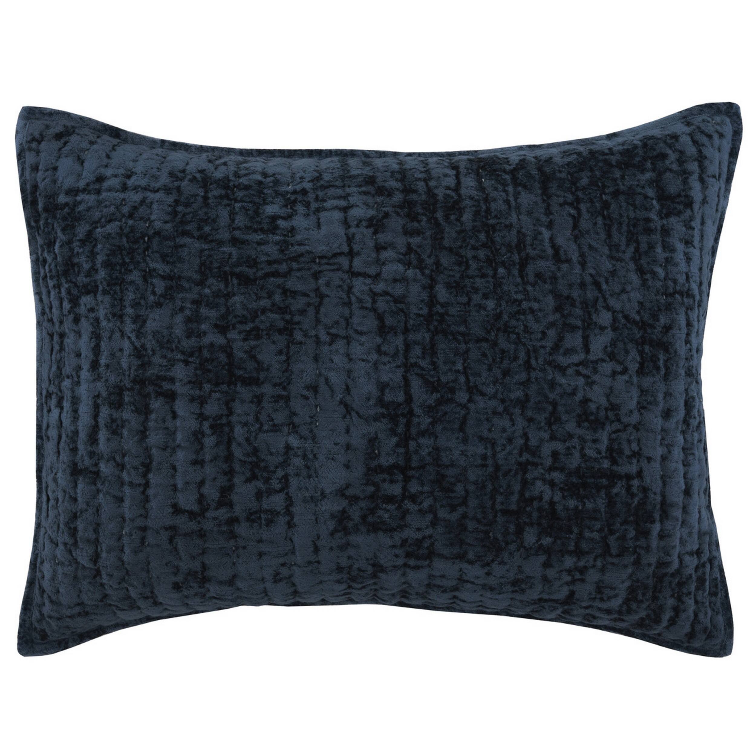 Front. Manhattan Lane - Lipa 20 x 26 Hand Stitched Standard Pillow Sham, Rayon Velvet, Quilted Blue - Blue.