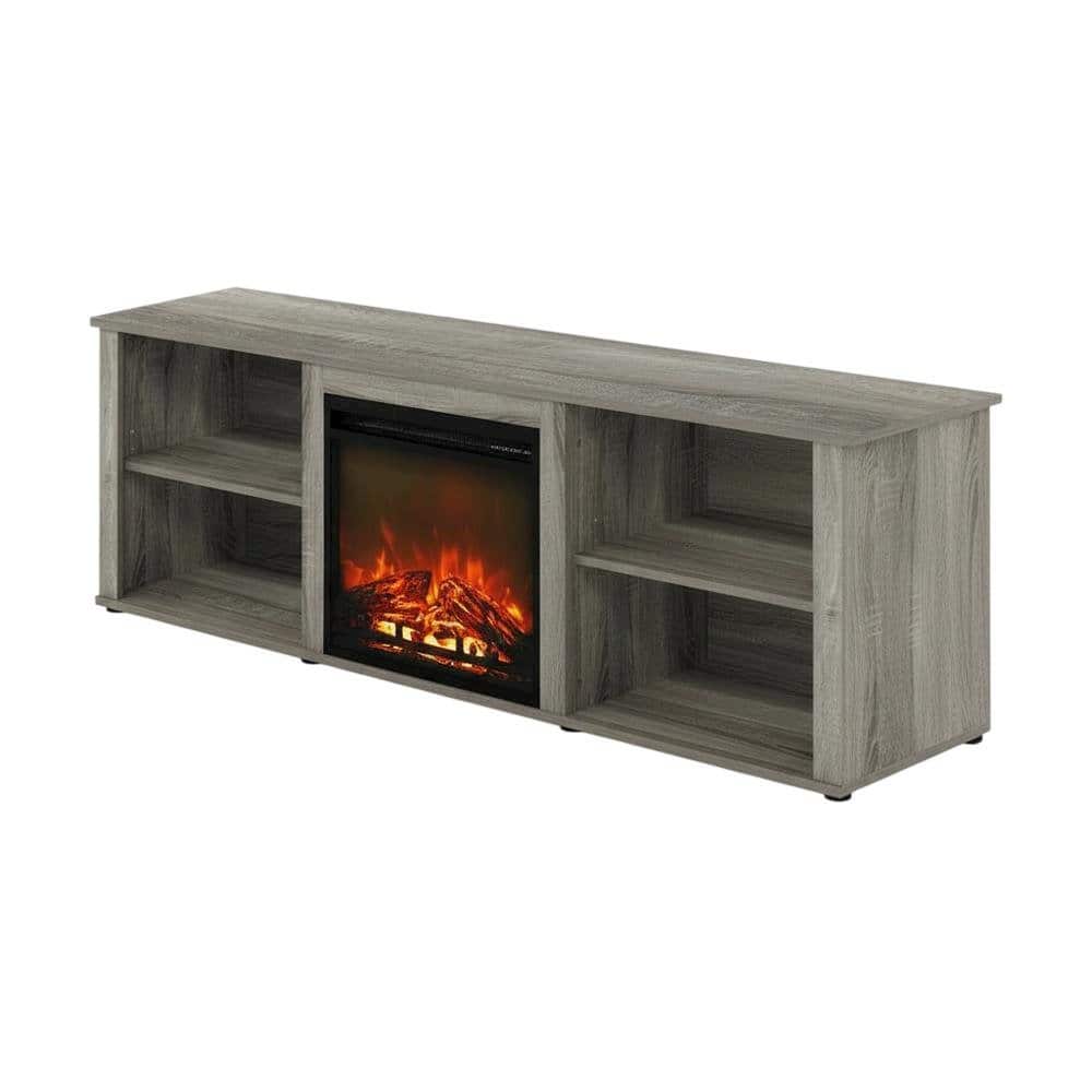 FurniFact - Wood TV stand with fireplace in French Oak Grey for modern living - Gray price history on PriceWatchPro