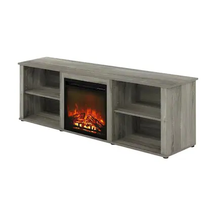 Front. FurniFact - Wood TV stand with fireplace in French Oak Grey for modern living - Gray.