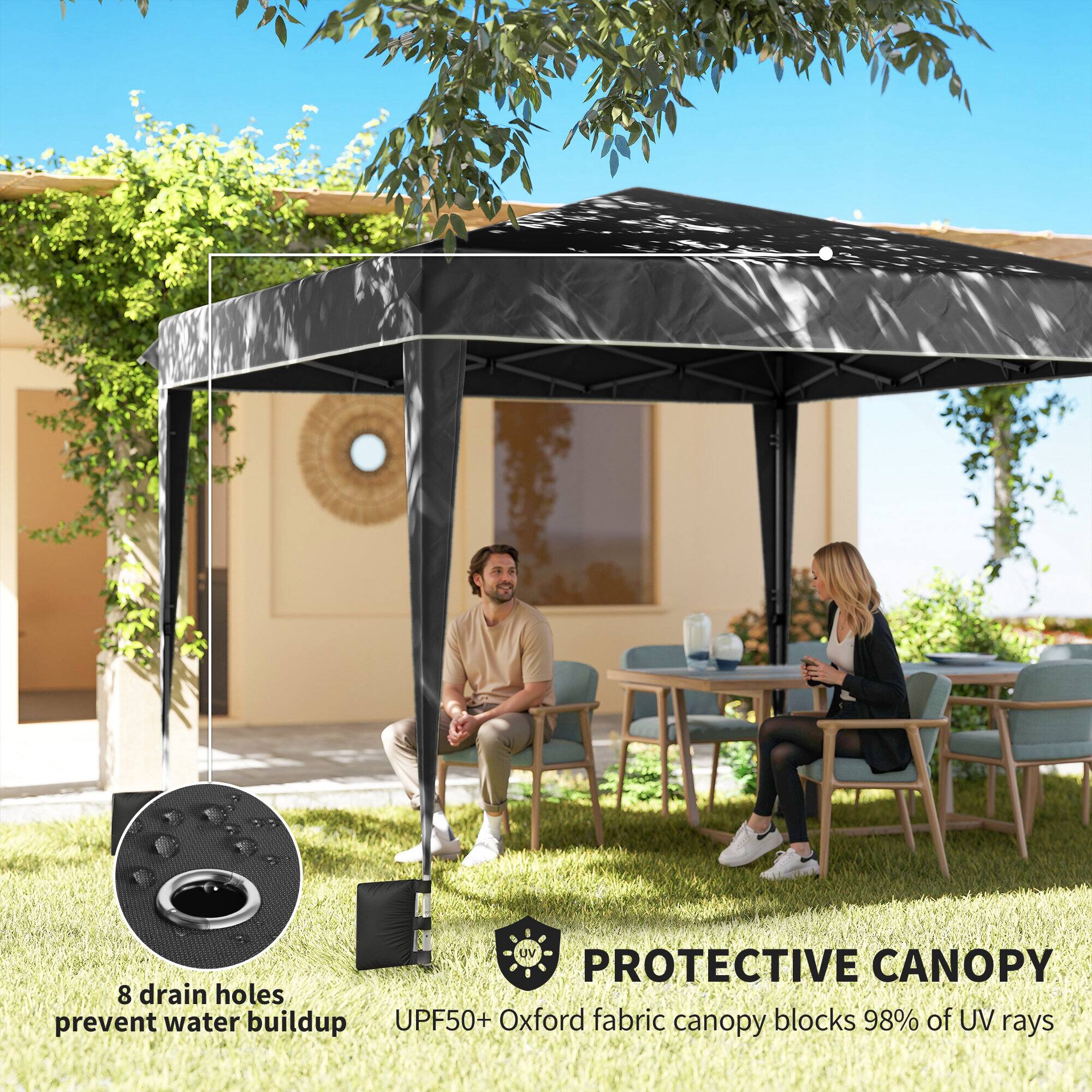 WV PROTECTIVE CANOPY  
8 drain holes prevent water buildup  
UPF50+ Oxford fabric canopy blocks 98% of UV rays
