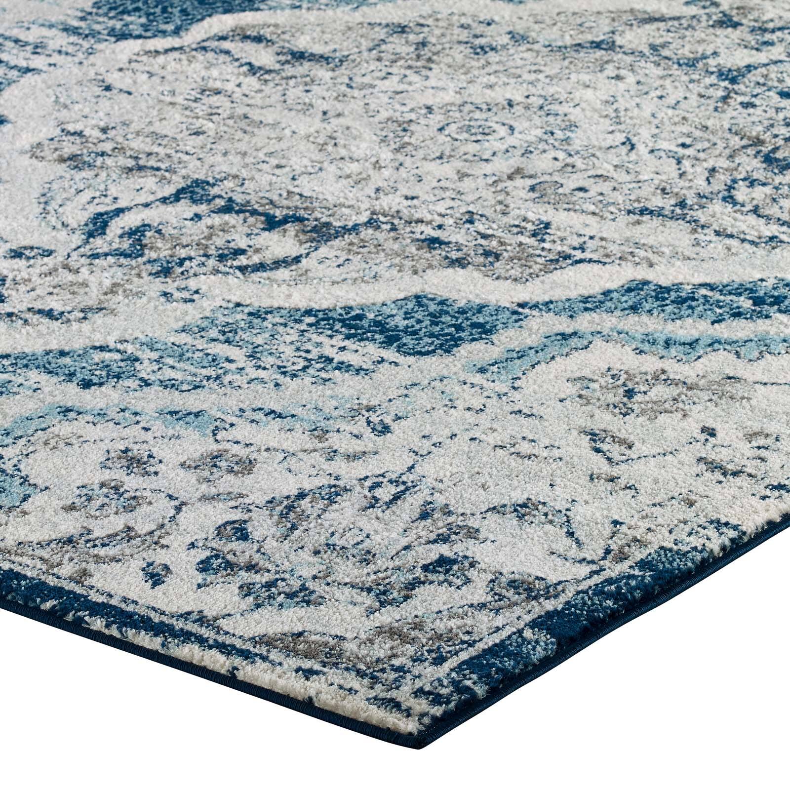 Alt View 2. Modway - Entourage Malia Distressed Vintage Floral Vintage Medallion Area Rug - Ivory and Blue.