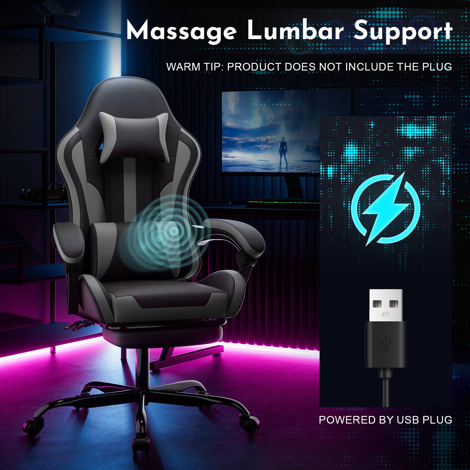 Massage Lumbar Support

WARM TIP: PRODUCT DOES NOT INCLUDE THE PLUG

POWERED BY USB PLUG