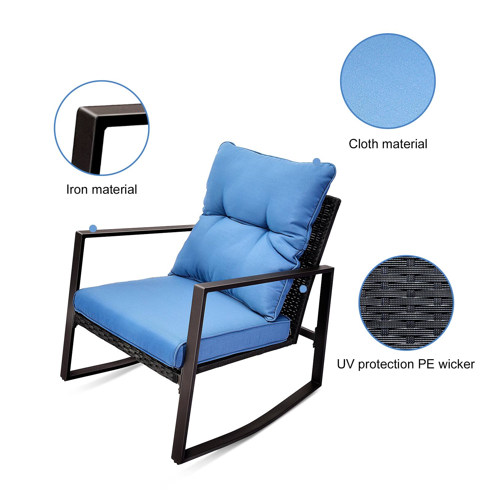 - Iron material
- Cloth material
- UV protection PE wicker