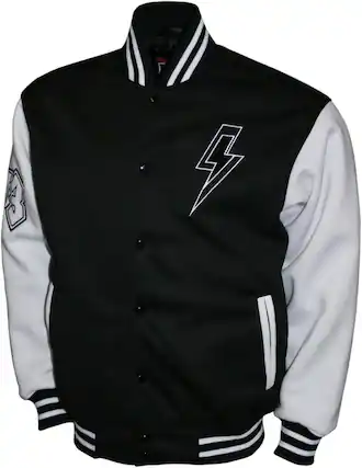 Front. PopMarket - AC/DC - AC/DC - Bolt - Varsity Fleece Jacket - XL White/Black M2451ADA4 - APPAREL - Multicolor.