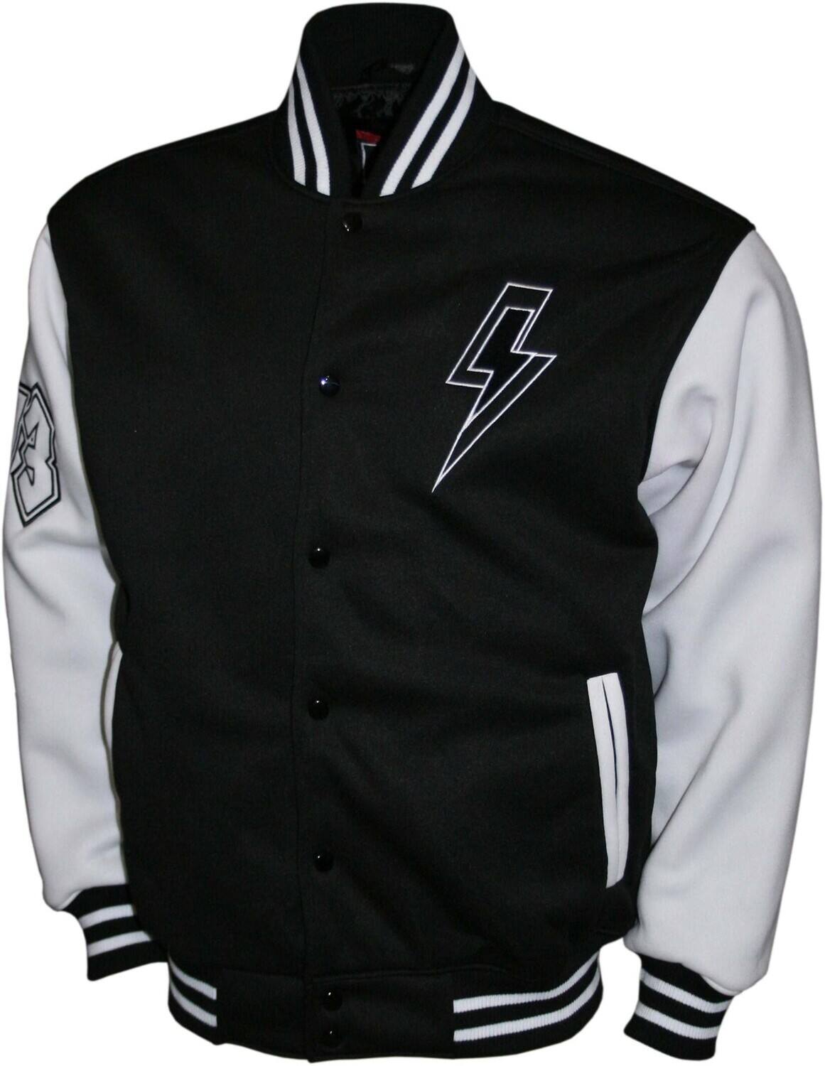Front. PopMarket - AC/DC - AC/DC - Bolt - Varsity Fleece Jacket - XL White/Black M2451ADA4   - APPAREL - Multicolor.