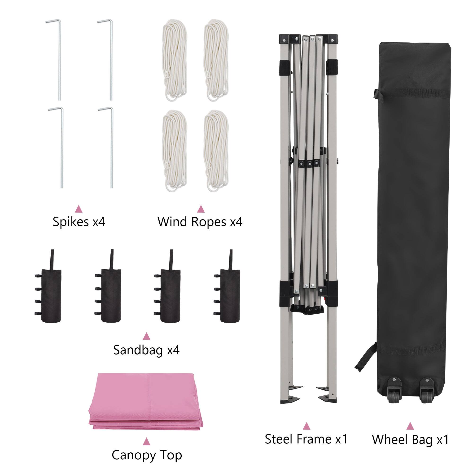 11 Spikes x4  
Wind Ropes x4  
Sandbag x4  
Canopy Top  
Steel Frame x1  
Wheel Bag x1