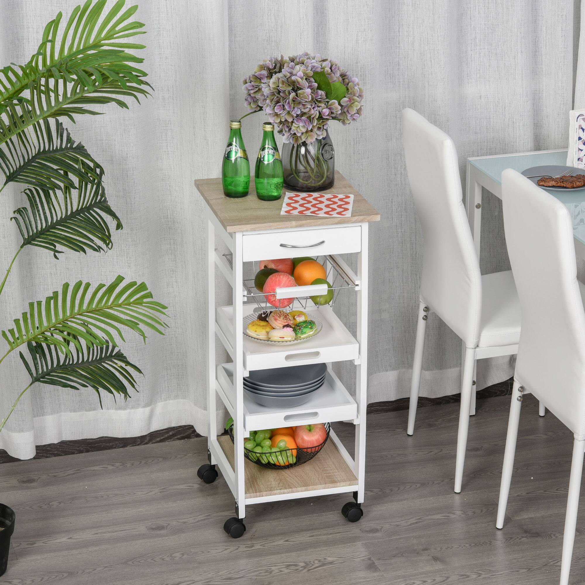Alt View 1. Homcom - Kitchen Cart, Rolling Kitchen Island with Storage, Utility Cart with Wire Fruit Baskets - White.