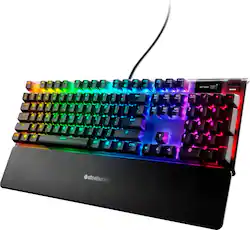 SteelSeries - Apex 7 Full Size Wired Mechanical Red Linear Switch Gaming Keyboard with Rapid Tap - Black - Front_Zoom